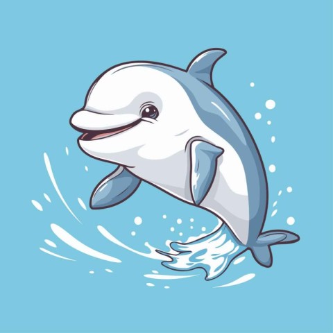 Dolphin jumping out of water. Vector illustration in cartoon sty