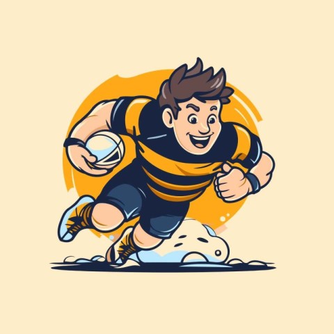 Illustration of a rugby player running with ball viewed from sid