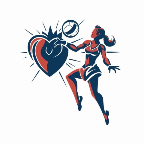 Volleyball player woman with ball and heart. Vector illustration