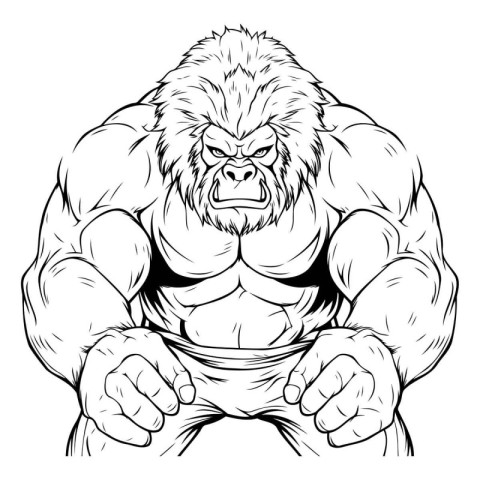 Gorilla Muscular Mascot Illustration ready for vinyl cutting.