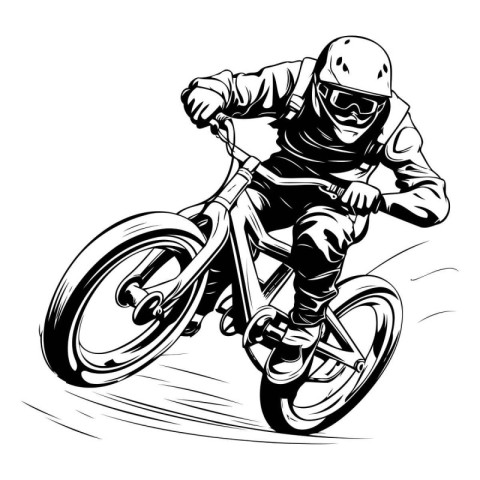 Mountain biker. Black and white vector illustration for tattoo o