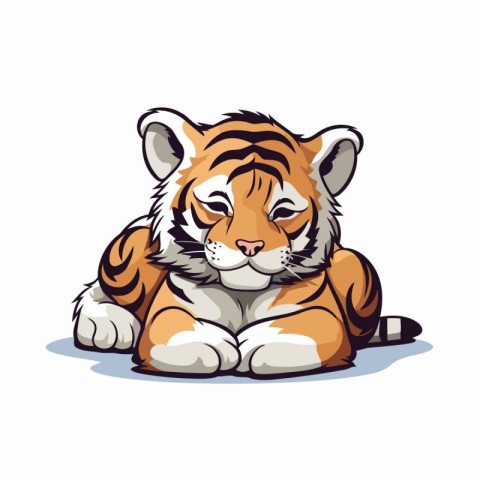 Cute tiger lying on a white background. Vector illustration in c