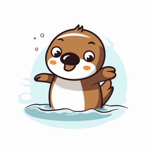 Cute cartoon otter in the water. Vector illustration. Flat desig