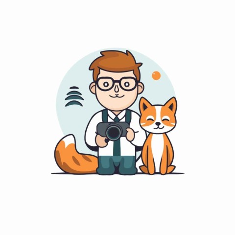 Vector illustration of a photographer with a camera and a cat. F