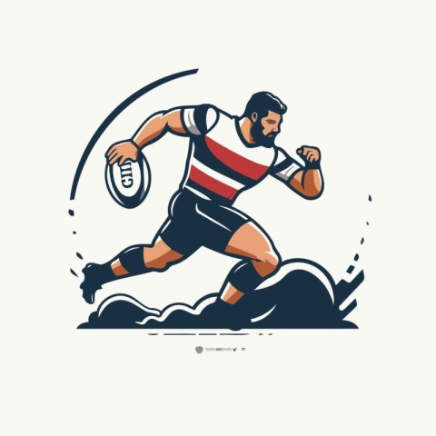 Rugby player with ball on the field. Vector illustration.