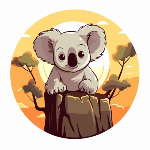 Koala on the top of a tree in the forest. Vector illustration.