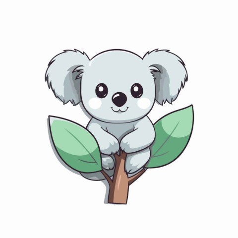 Cute koala with leaves on white background. Vector illustration.