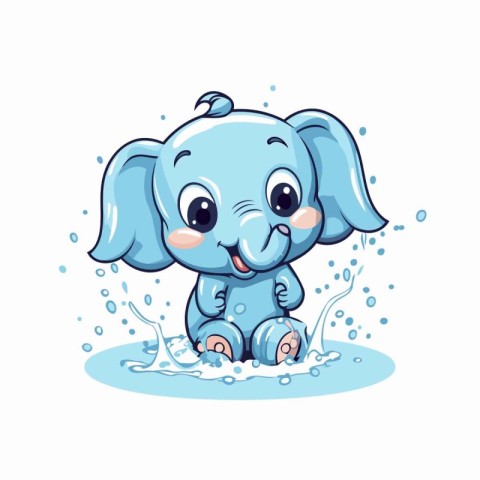 Cute cartoon elephant in the water. Vector illustration isolated