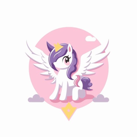 Cute cartoon unicorn with wings and heart. Vector illustration i