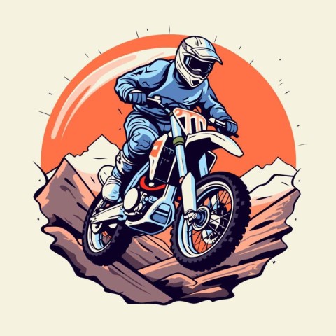 Motocross rider on a motorcycle. Vector illustration in vintage