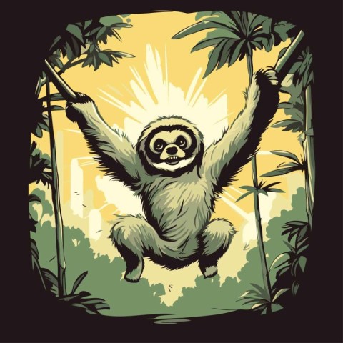 Vector illustration of sloth in the jungle. Hand drawn style.