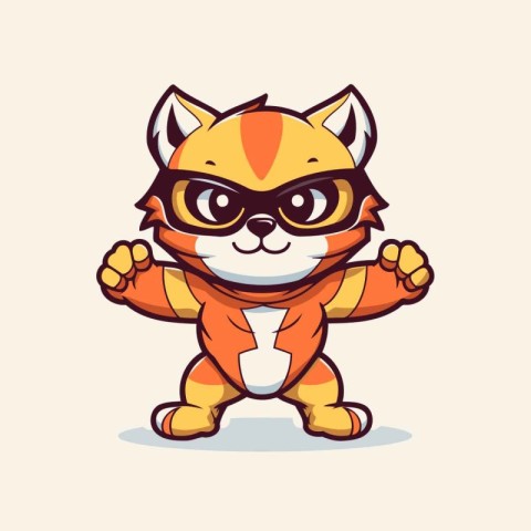 Cute cartoon fox in superhero costume. Vector illustration for y