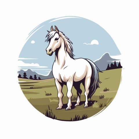 Horse in the field. Vector illustration of a white horse.