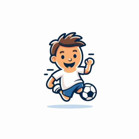 Cute little boy playing soccer. Vector illustration on white bac