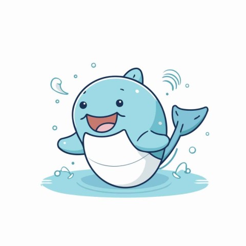 Cute cartoon whale in the water. Vector illustration isolated on