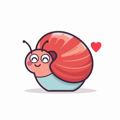 Cute cartoon snail with heart. Vector illustration on white back