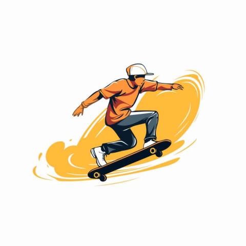 Skateboarder jumping on a skateboard. Vector illustration.