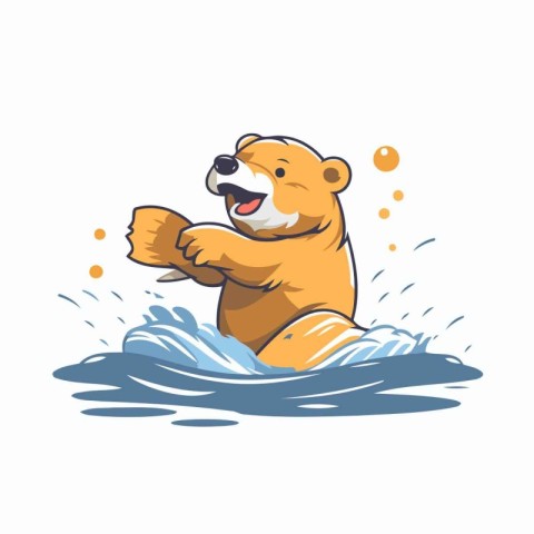 Cute bear swimming in the sea. Vector illustration isolated on w