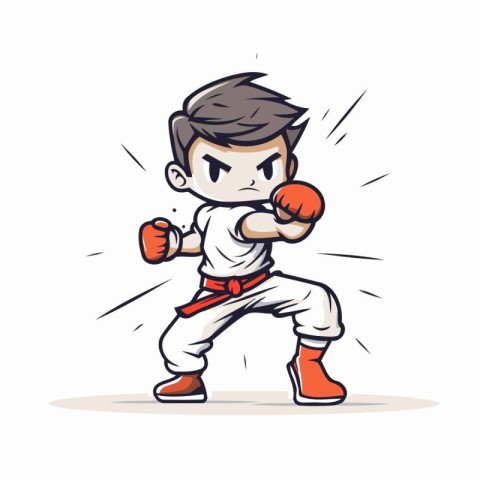 Boy boxing. Sport vector illustration in cartoon style on white