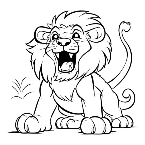 Black and White Cartoon Illustration of Lion Comic Animal Charac