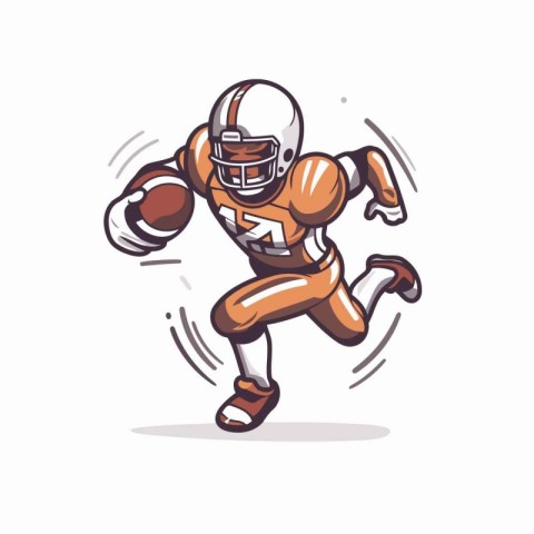 American football player running with ball. vector cartoon illus