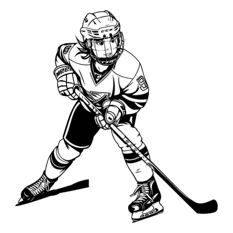 Ice hockey player with the stick. Vector illustration ready for