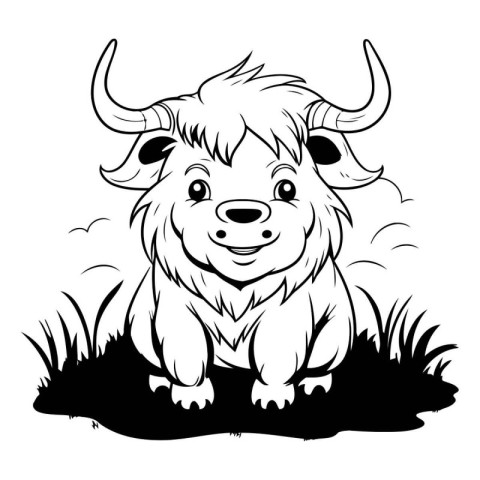 Black and White Cartoon Illustration of Cute Bull Animal for Col