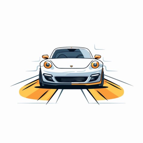 Cute cartoon sport car on the road. Vector illustration on white