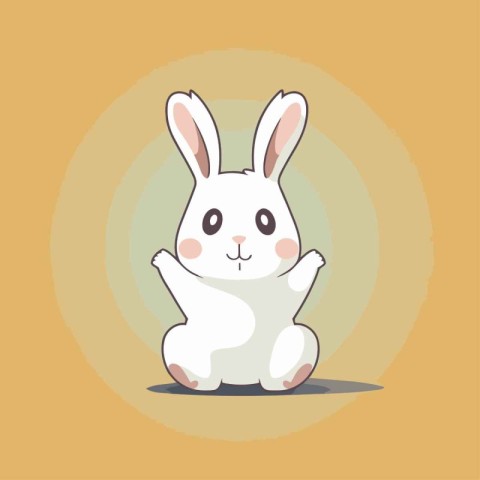 Cute rabbit sitting on the floor. Vector illustration in cartoon