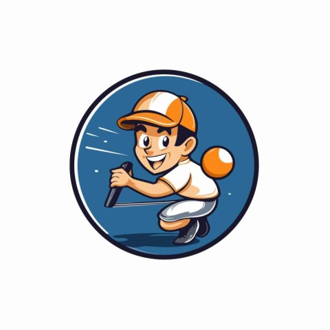 Cartoon illustration of a boy playing a game of table tennis wit