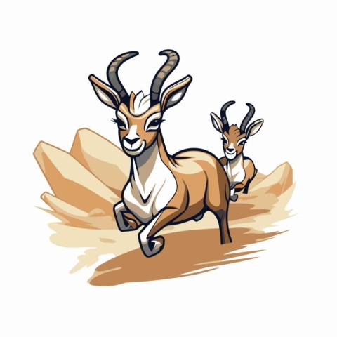 Gazelle and antelope in the desert. Vector illustration.