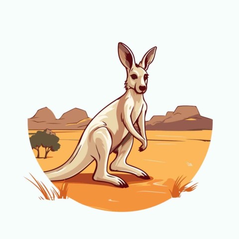 Kangaroo in the desert. Vector illustration in cartoon style.