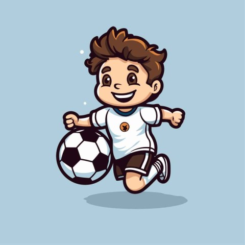 Cartoon soccer player running with ball. Vector illustration in