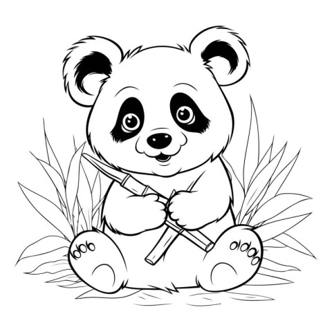 Cute cartoon panda with a knife. Vector illustration for colorin