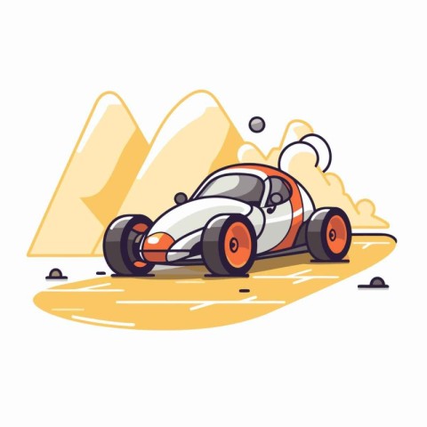 Sport car in the mountains. Vector illustration in a flat style.