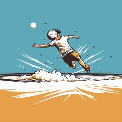 vector illustration of a soccer player jumping with a ball on th