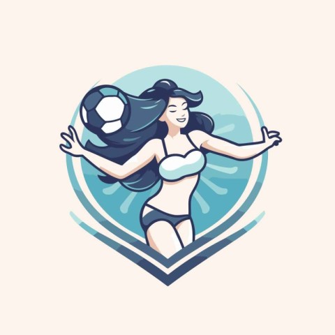 Beautiful girl in swimsuit with soccer ball. Vector illustration