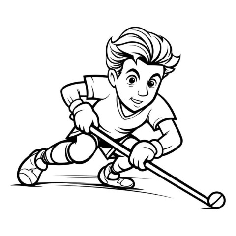 Vector illustration of a hockey player with a stick. Cartoon sty