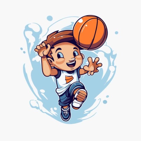 Boy playing basketball. Vector illustration of a happy boy playi