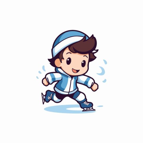 Boy skating on ice. Vector illustration isolated on a white back