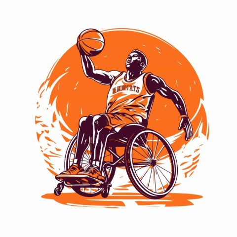 Disabled man in a wheelchair playing basketball. vector illustra