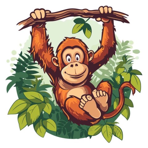 Vector illustration of a monkey sitting on a branch in the jungl