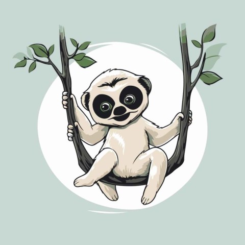 Cute panda sitting on a tree branch. Vector illustration.