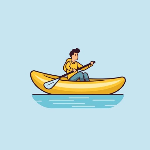 Man in a kayak. Vector illustration in flat cartoon style.