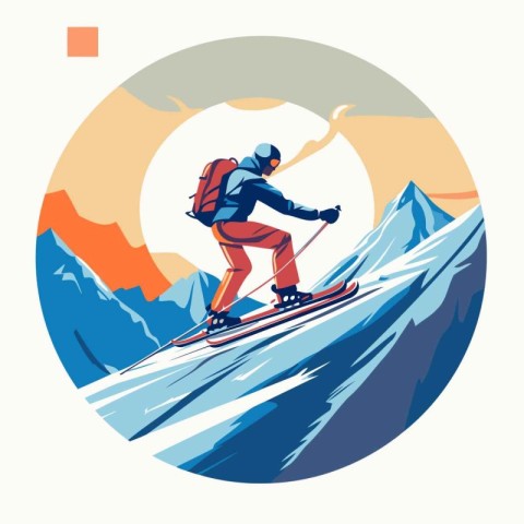 Snowboarder in the mountains. Vector illustration in retro style