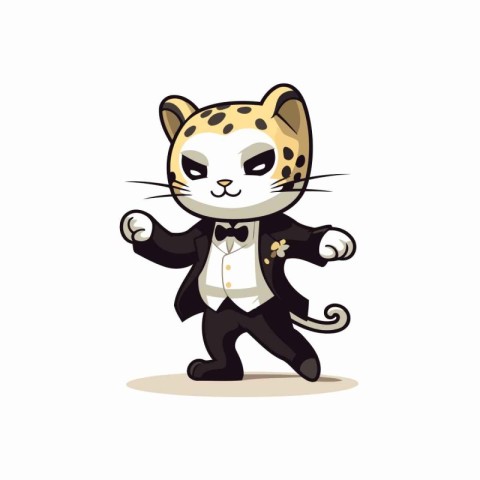 Cute leopard in a suit and bow tie. Vector illustration