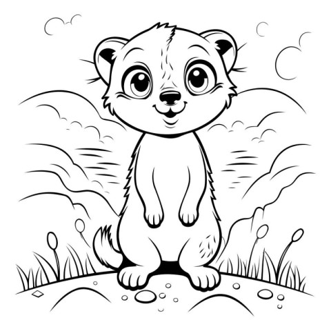 Meerkat - Black and White Cartoon Illustration. Coloring Book