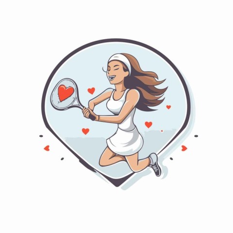 Woman tennis player running with racket. Vector illustration in