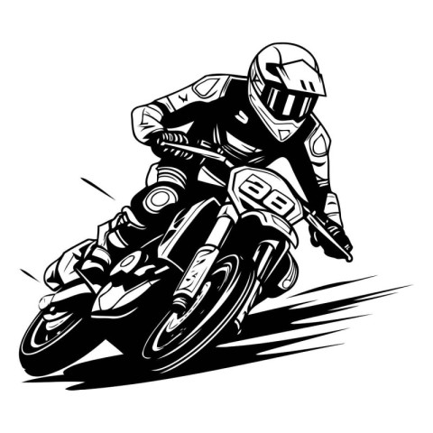 motorcycle rider on the race. vector illustration. monochrome