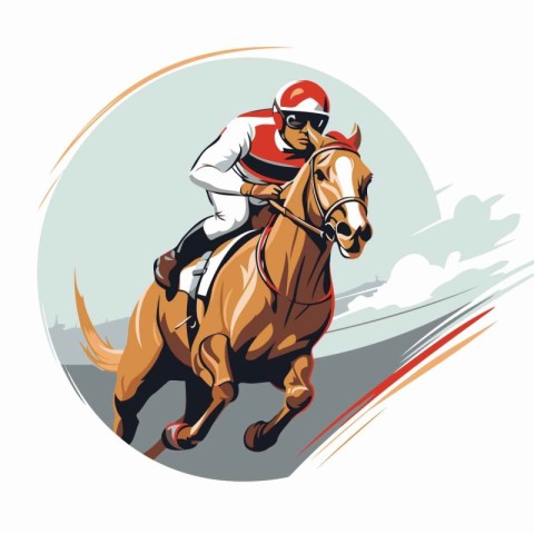 Horse jockey riding on gallop. Vector illustration in retro styl